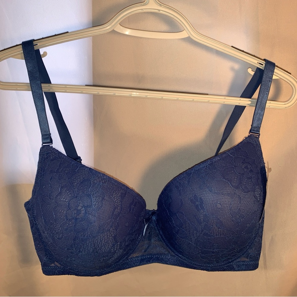 Fashion Bra Navy Lace Padded Lined Molded Underwire Women Intimates 40DD